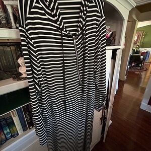 SOLD Navy and White Striped Hooded Dress